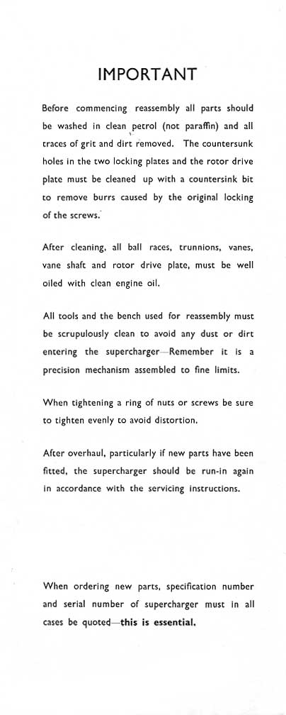 Shorrock Supercharger Instructions for Dismantling and Reassembling