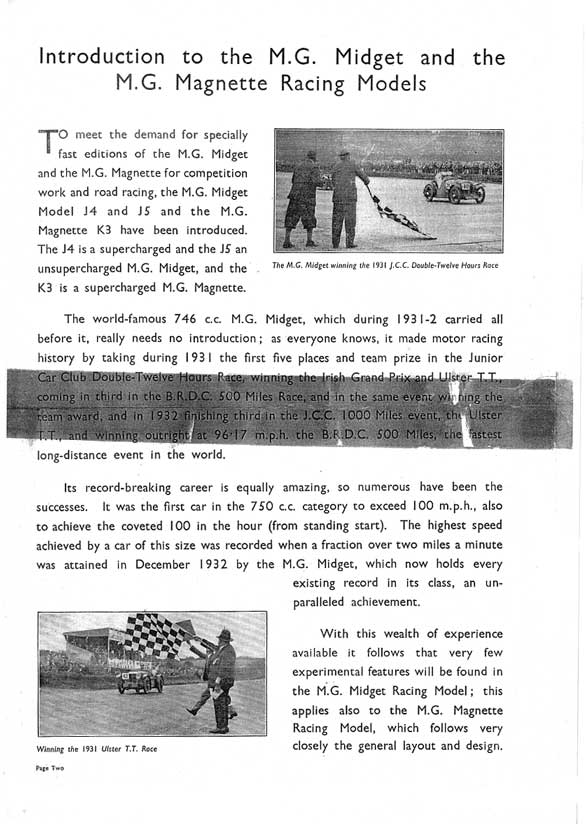 A Detailed Description of the J4 and J5 MG Midget Models and the K3 MG Magenette