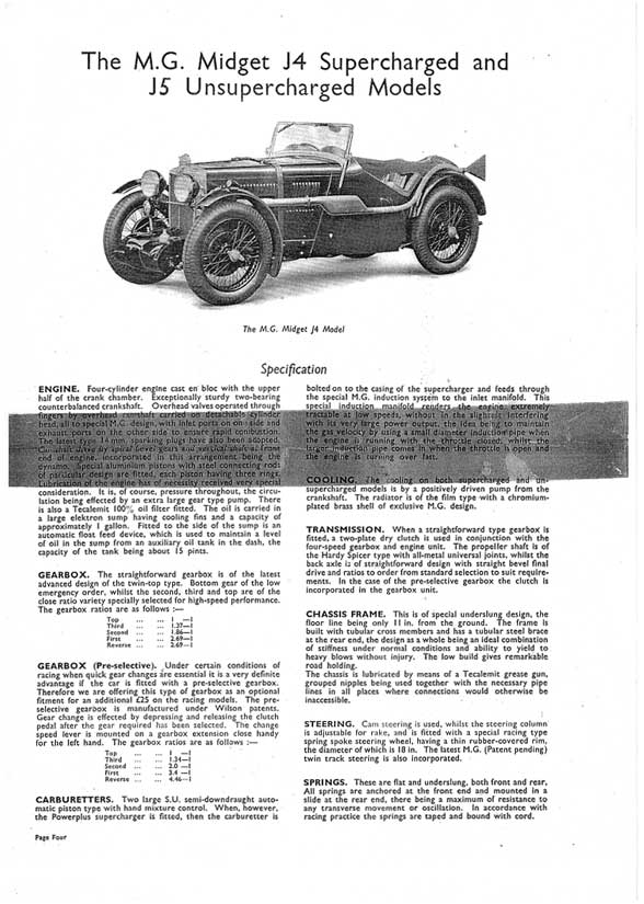 A Detailed Description of the J4 and J5 MG Midget Models and the K3 MG Magenette