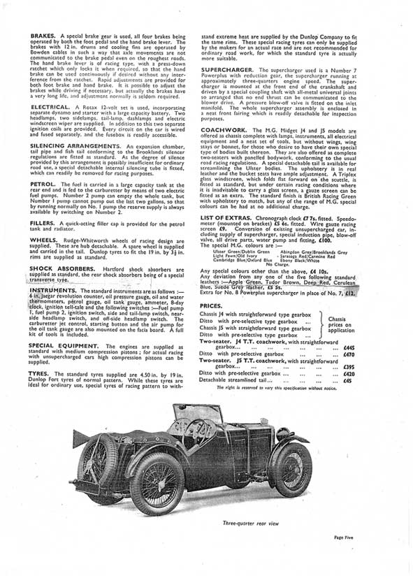 A Detailed Description of the J4 and J5 MG Midget Models and the K3 MG Magenette