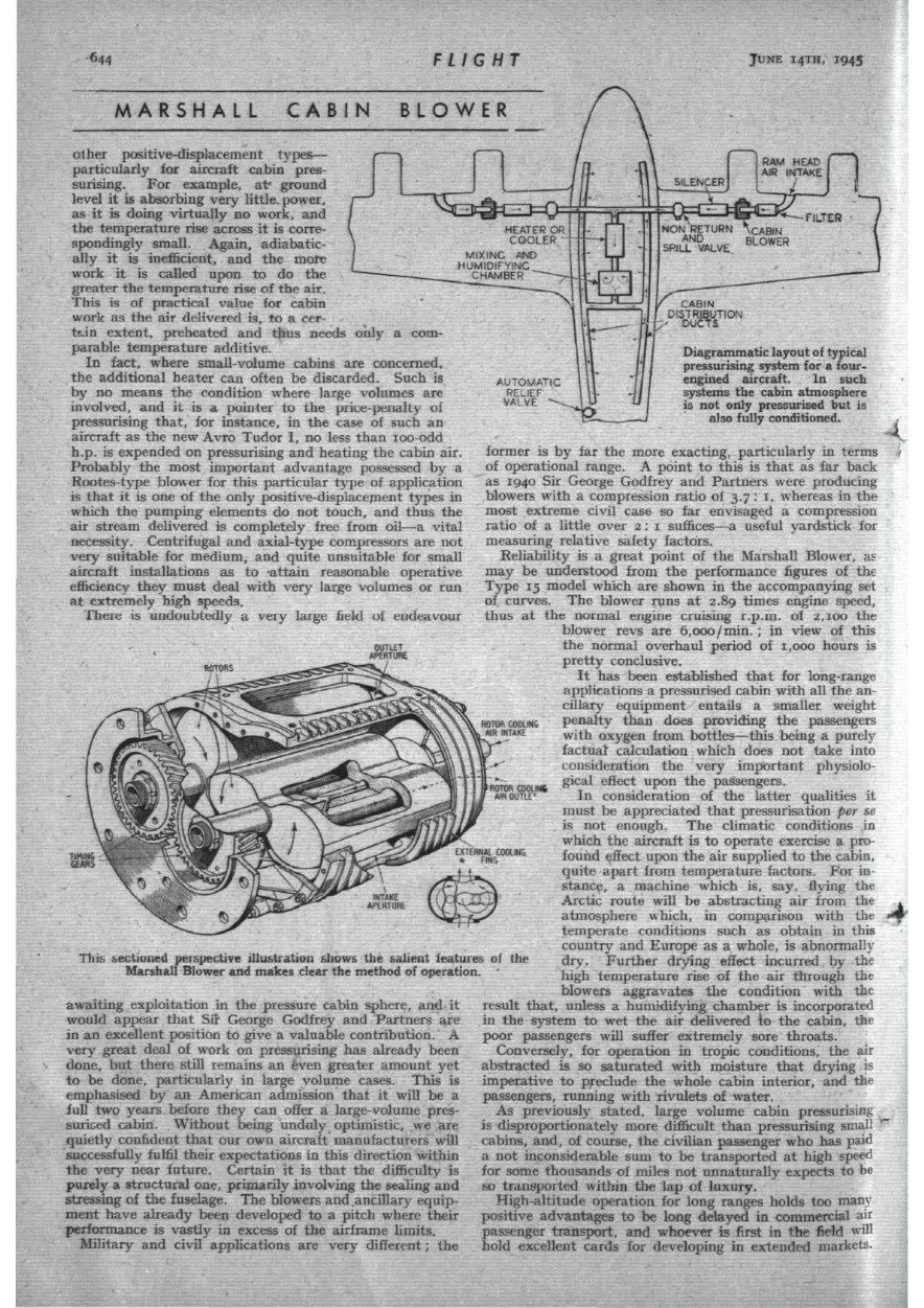 Marshall Cabin Blower Article from Flight Magazine 1945